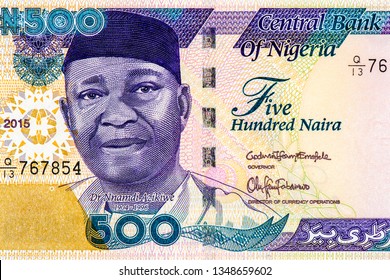 Nnamdi Azikiwe Portrait From Nigeria 500 Naira 2016 Banknotes. 