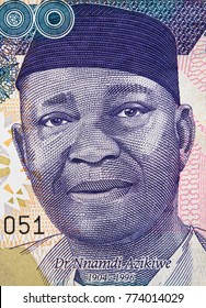 Nnamdi Azikiwe Portrait On Nigerian 500 Naira (2016) Banknote Closeup Macro, One Of The Founders And First President Of Nigeria.