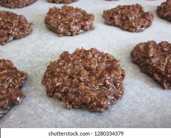 No Bake Cookies Cooling On Wax Paper