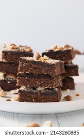 No Bake Low Carb Hazelnut Brownies On A Light Background