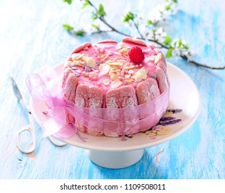 No - Bake Rasberry Charlotte Cake With Lady Finhers
