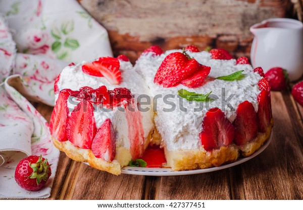No Baked Strawberry Cheesecake Cottage Cheese Stock Photo Edit