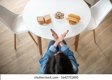 No Carbs. A Woman Refusing To Eat Bread, Buns And Cookies