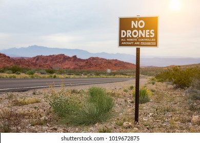 No drones. All remote controlled aircraft are prohibited sign. No fly zone at the national park