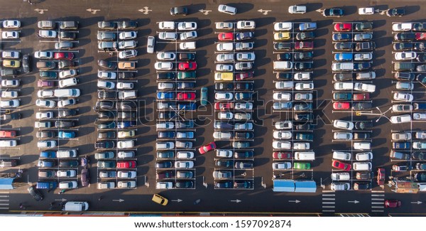 No empty\
parking lots for cars, aerial\
view.