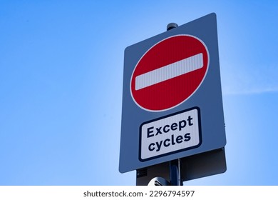No entry but bicycles permitted sign - Shutterstock ID 2296794597