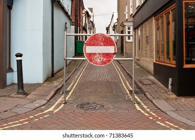 No entry sign in an old English town