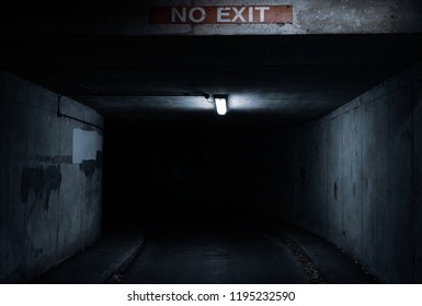 No Exit Sign. Dark Tunnel