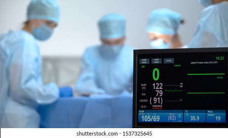 No heart rate on ecg monitor during surgery operation, reanimation, death
