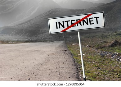 No Internet connection concept. Road and road sign crossed out word "INTERNET". - Shutterstock ID 1298835064