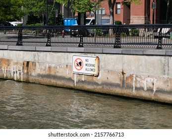 No Mooring Boat Sign On The Hoboken New Jersey Waterfront