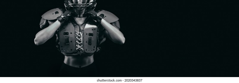 NO Name Portrait Of A Woman In Shoulders Pads. American Football. Sports Concept. Mixed Media