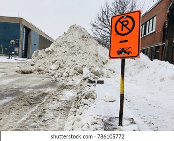 No Parking Road Sign Snow Cleaning Winter