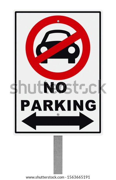 No Parking Sign with Car Symbol Isolated on\
White Background.