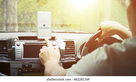 No Signal Cellphone Network,No Communication Coverage,showing On The Smart Phone Inside Of A Car