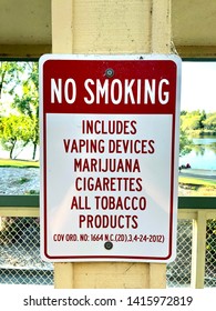 No Smoking, Vaping, Marijuana, Cigarettes And No Tobacco Sign In The Park.