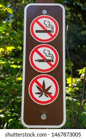 No Smoking, Vaping, Or Use Of Weed/marijuana/pot/cannabis Sign In A Local Park.