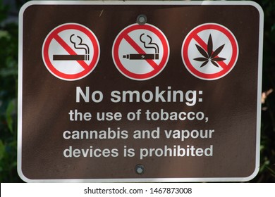 No Smoking, Vaping, Or Use Of Weed/marijuana/pot/cannabis Sign In A Local Park.