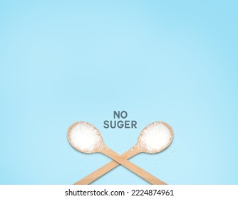 No Sugar. Cross Sign 2 Spoons And White Sugar. World Diabetes Day Concept.