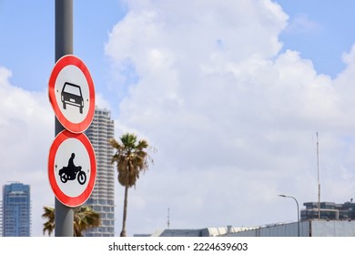 No vehicles traffic signs in city - Shutterstock ID 2224639603