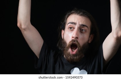 No Way! Portrait Of Surprised Long Haired Bearded Man