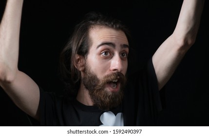 No Way! Portrait Of Surprised Long Haired Bearded Man