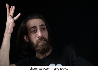 No Way! Portrait Of Surprised Long Haired Bearded Man