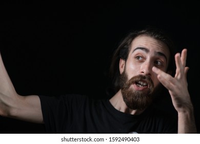 No Way! Portrait Of Surprised Long Haired Bearded Man