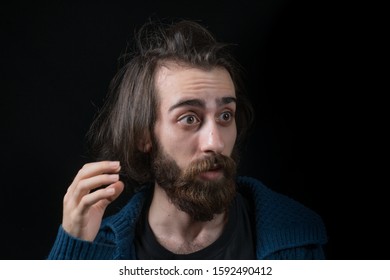 No Way! Portrait Of Surprised Long Haired Bearded Man