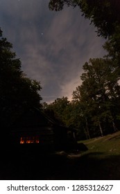 Noah Ogle Cabin At Night.  Roaring Fork, Great Smoky Mountains National Park, TN, USA.