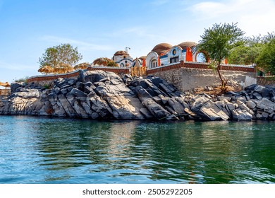 Noba building at Nile River View at Sunset in Aswan, Egypt - Powered by Shutterstock