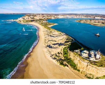 Nobby,s Beach And Lighthouse, Newcastle, Australia Aerial Shot