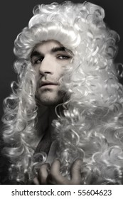 Noble Young Man In White Powder Makeup And Wig