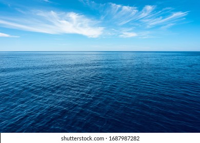 Nobody In Blue Sea With Horizon Under Blue Sky In Greece