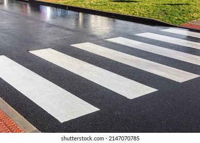Nobody on crosswalk in clack and white crosswalk lines