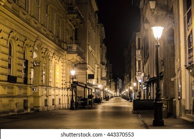 Nobody On The Night Vaci Street In Budapest 