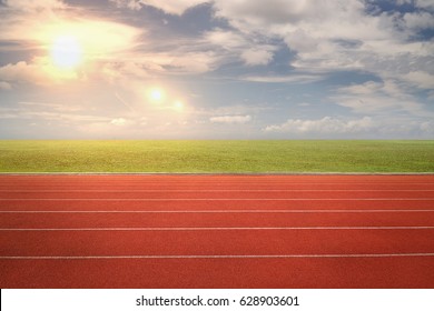 Nobody Running Track For Athletic Competition, Empty Motion Blur Race Background For Training