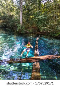 Nobres, Mato Grosso, Brazil - JUN 11TH, 2019: Diving Into The Enchanted Kingdom. Reino Encantado 