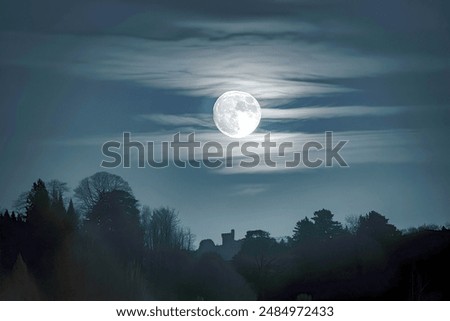 Image, Stock Photo Moon behind veil clouds