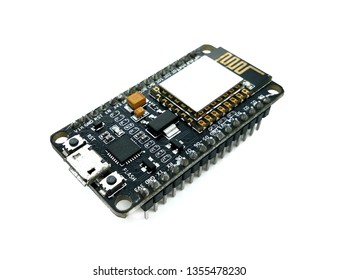 Nodemcu wifi development board isolated on white background. Learning board for Internet of things project. iot concept. Device control technology through the network system