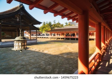 Noh Drama At Itsukushima Shrine On Miyajima Island In Japan, That Uniquely Rests Upon The Sea. Shin Noh (sacred Noh) Is Performed On This Stage During Tokasai (Peach Blossom Festival). 