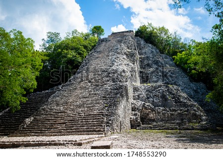 Nohoch mul, ancient mayan pyramid in Coba. Coba Archeological Area, Yucatan, Mexico