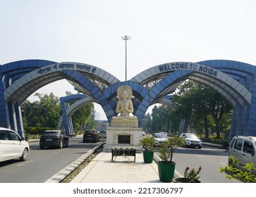 Noida, India - OCT 16 2022:  Entry Gate Of Noida, Welcoming Visitors In Noida City.