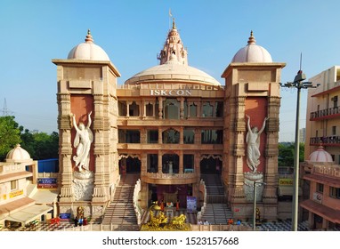 Noida, India - October 5, 2019 : ISKCON Tample Front View. ISKCON Is International Society For Krishna Consciousness.