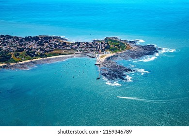 Noirmoutier aerial view from microlight aircraft in France atlantic ocean sky