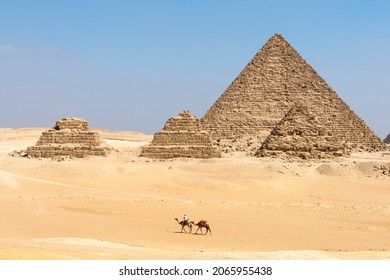 Nomad On A Camel At Giza Pyramid Complex, Egypt