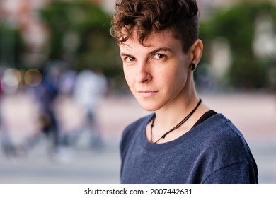 Non binary hispanic transgender mid Tomboy. Androgynous authentic identity for gender and sex education