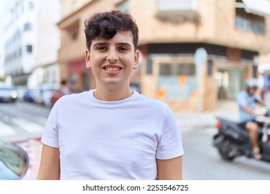 Non binary man smiling confident standing at street