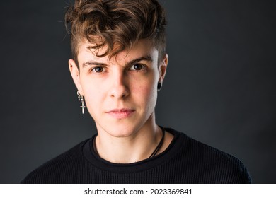 Non Binary Transgender Business Headshot From A Mid Hispanic Androgynous Tomboy