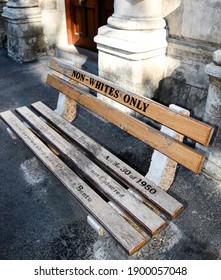 Non Whites Only -  Old Bench With An Inscription Left As  Memory Of Apartheid, Racism And Segregation.  Non Whites; Only;    Street;  Cape Town; Africa